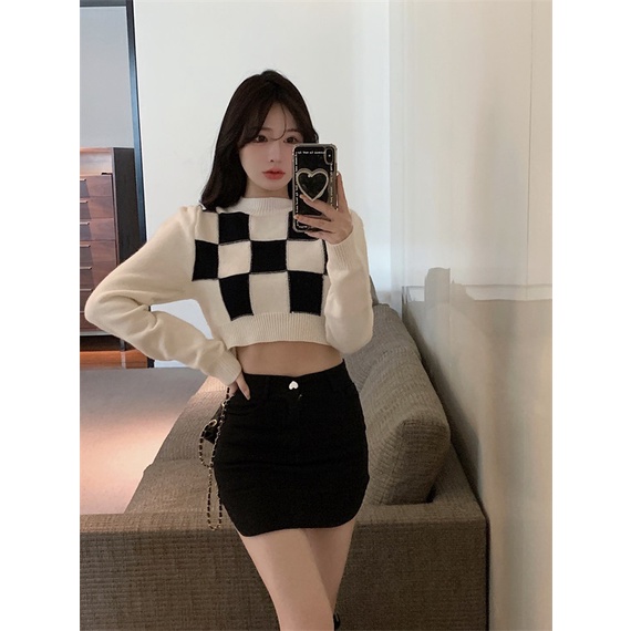 QKOOLE  Áo Sweater Dệt Kim Tay Dài Phong Cách Hàn Quốc Cho Nữ