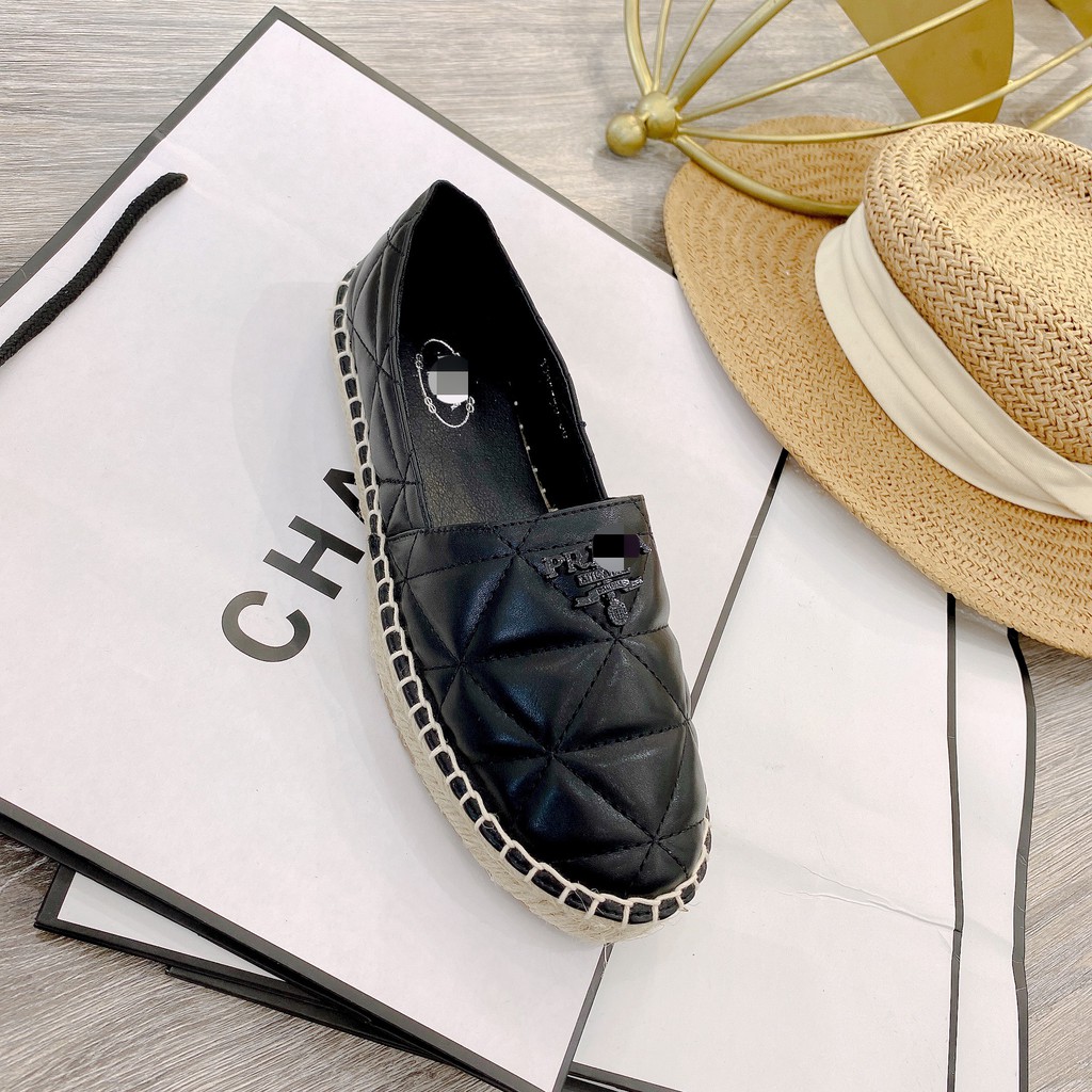 [Giày búp bê nữ] [Giày Slip On nữ P.R.A D.A da lì đế cói phong cách nữ tính Hàn Quốc 2021]