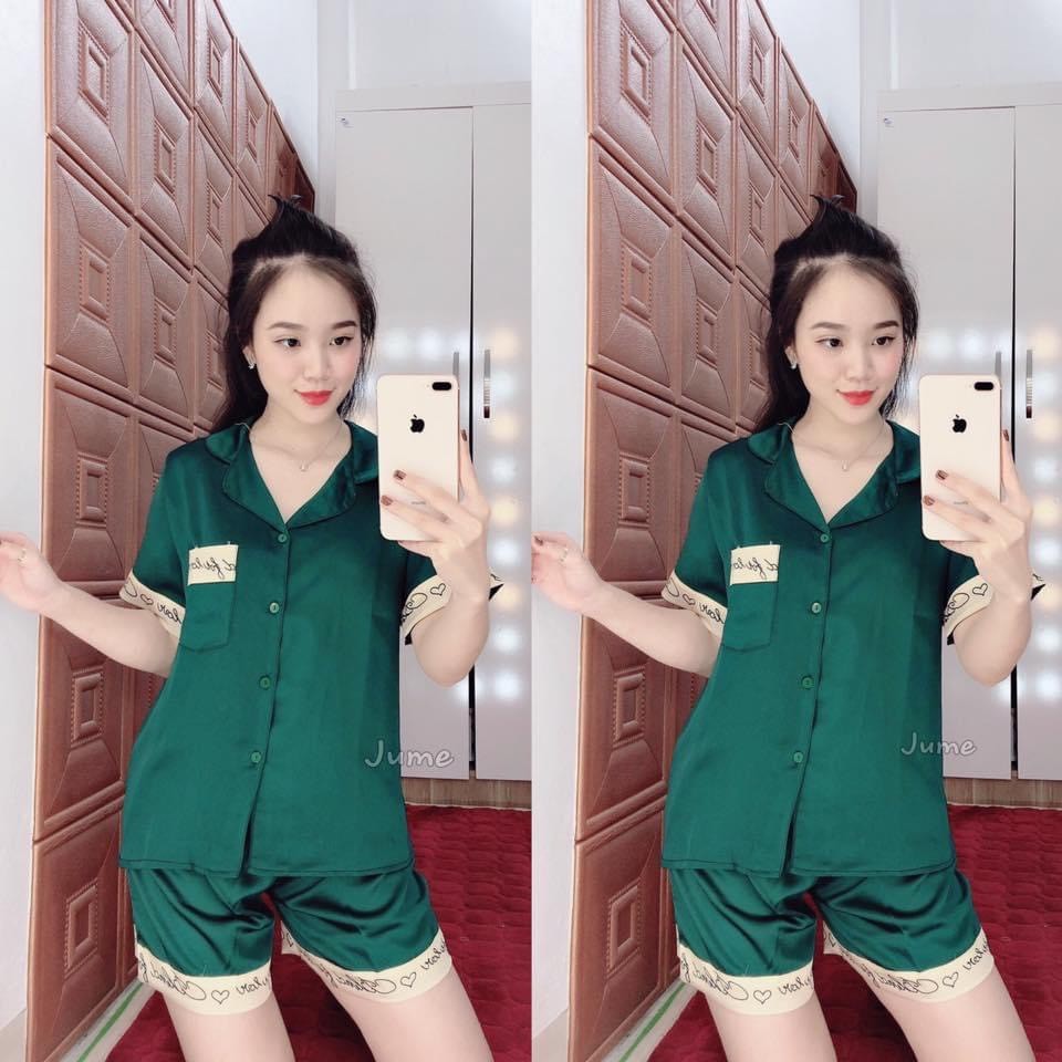 [Sale Lỗ Ra Mắt Sản Phẩm Mới] [Bộ Ngủ Lụa Đùi Viền Chữ]-Thiết Kế Sang Trong-Size M,L.