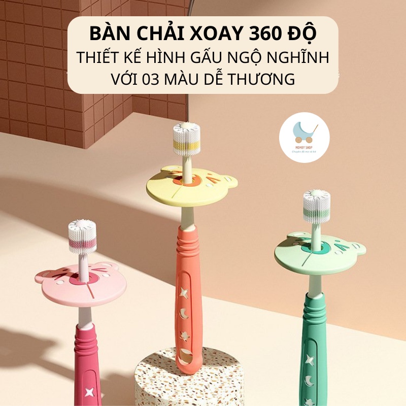 Bàn chải đánh răng siêu mềm cho bé xoay 360 độ STARRY, Bàn chải cầm tay cho trẻ từ 1 tuổi có vách ngăn an toàn