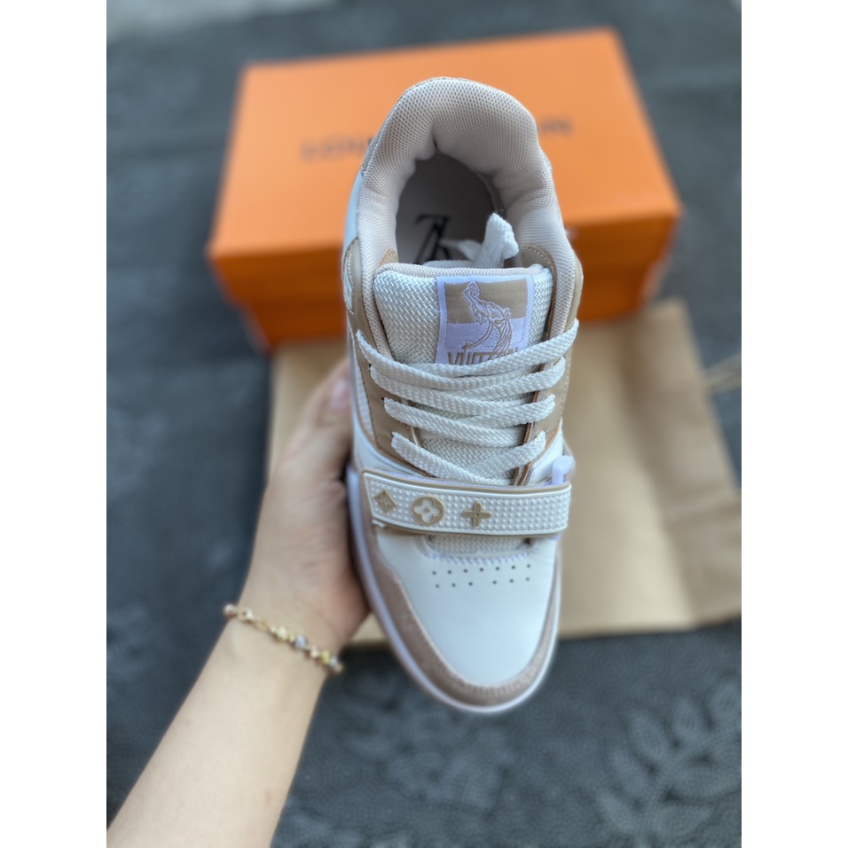 | Freeship - ẢNH THẬT | Giày Thể Thao LV Trainer màu hồng nhạt bản cao cấp  full phụ kiện