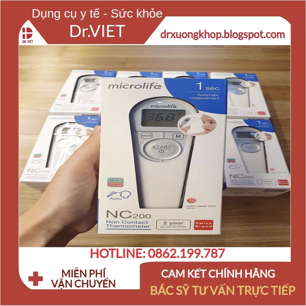 Nhiệt kế điện tử hồng ngoại đo trán tự động Microlife NC200 chính hãng- Bảo hành 2 năm- Đo nhanh, không chạm, an toàn