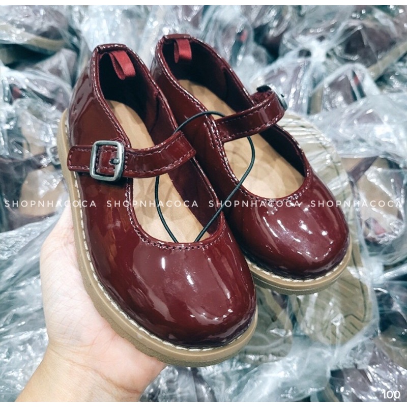 Giày búp bê bé gái da bóng Oldnavy màu đỏ đô kiểu dáng đơn giản, phong cách tiểu thư