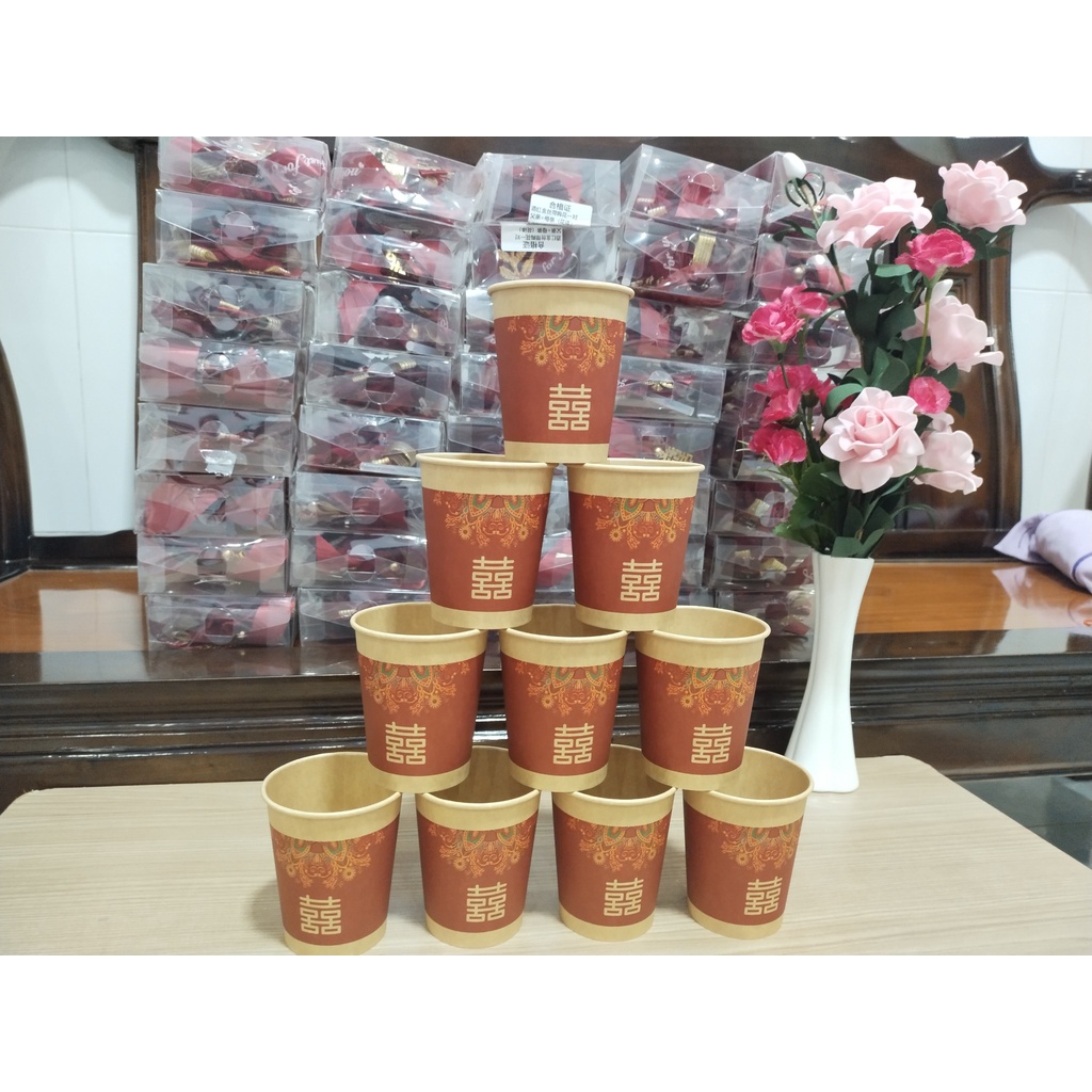 Ly giấy chữ hỷ dâng trà đám cưới cô dâu chú rể nhà trai nhà gái