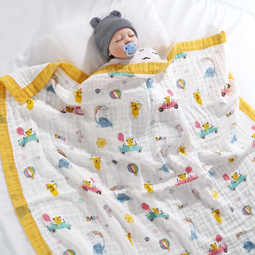 Chăn sợi tre, mền sợi tre 6 lớp có bo viền cho bé yêu