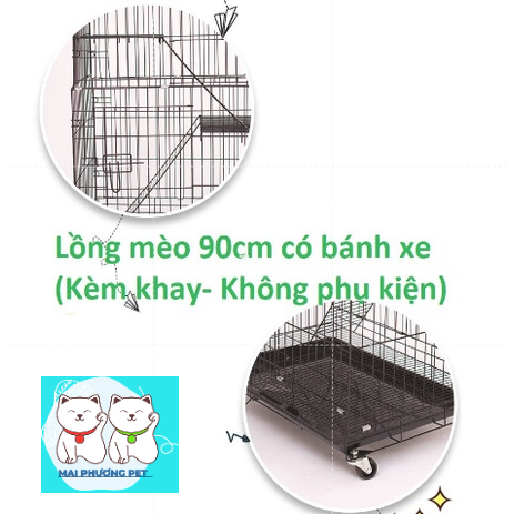 LM600 - Chuồng mèo 3 tầng Size S Lồng mèo gấp gọn có bánh xe KT 90cm rộng 60cm sâu 40cm (nuôi 2 mèo