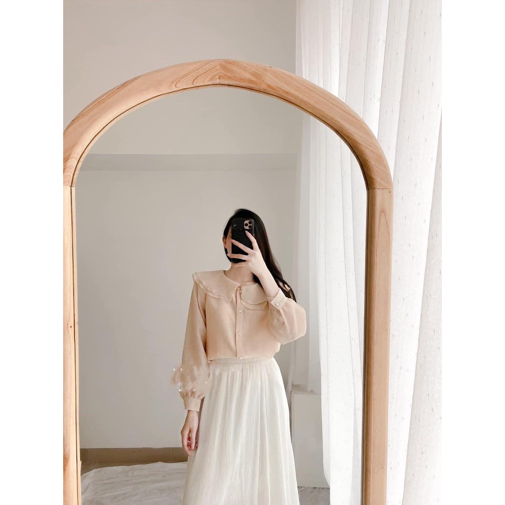 Áo sơ mi voan tơ 2 lớp cổ bèo, Áo sơ mi voan tay bồng cúc ngọc - Dorita Boutique | BigBuy360 - bigbuy360.vn