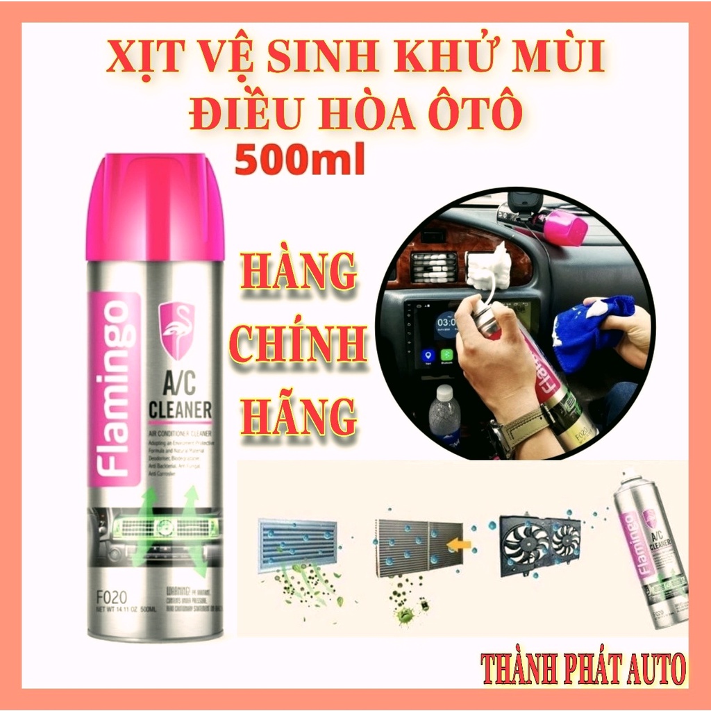 Xịt khử mùi hôi vệ sinh điều hòa máy lạnh ô tô Flamingo A/C PRO F020 500ml - Hàng chính hãng.