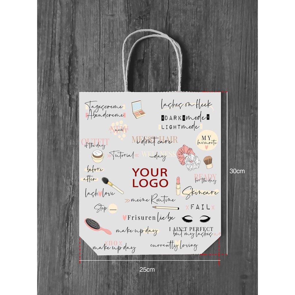 100 Túi giấy in Logo riêng KT 25x30cm, Túi giấy có quai, túi gói hàng cá tính  Pre-order  DIN Store