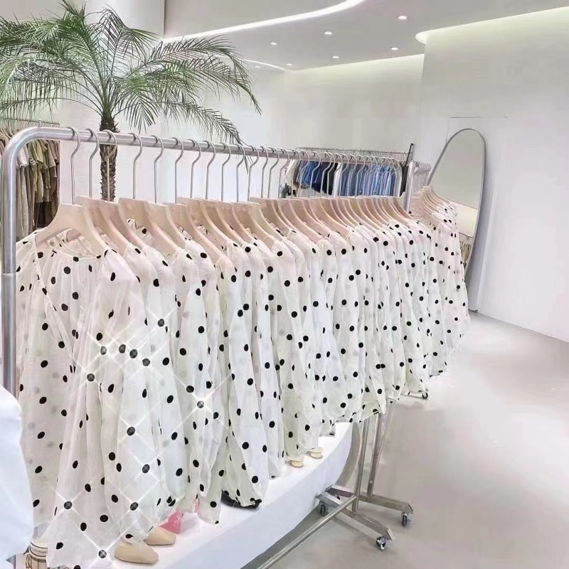 Set áo sơ mi chấm bi+Short+thắt lưng 3 chi tiết