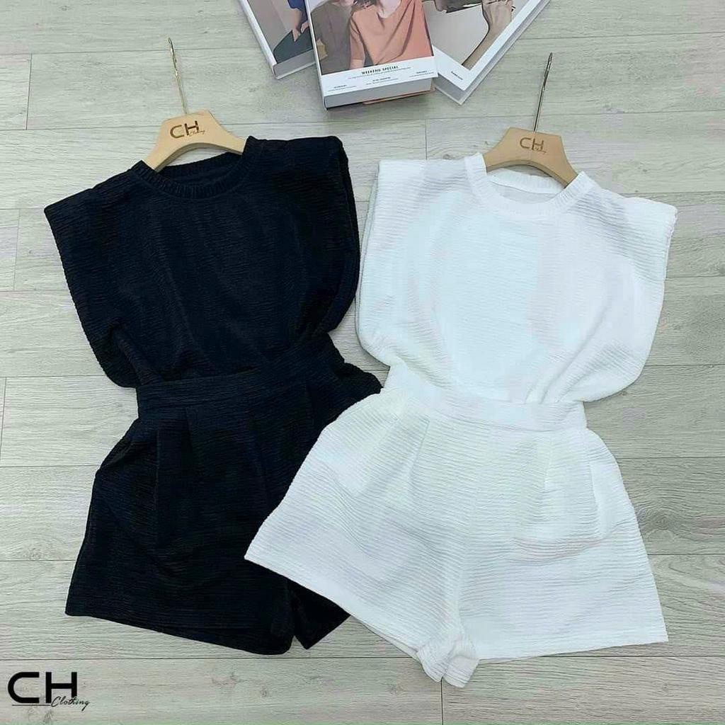 Sét bộ đồ nữ áo cổ tròn phối thun xốp co giãn thoải mái mix quần đùi tôn dáng dễ thương cực xinh đi chơi