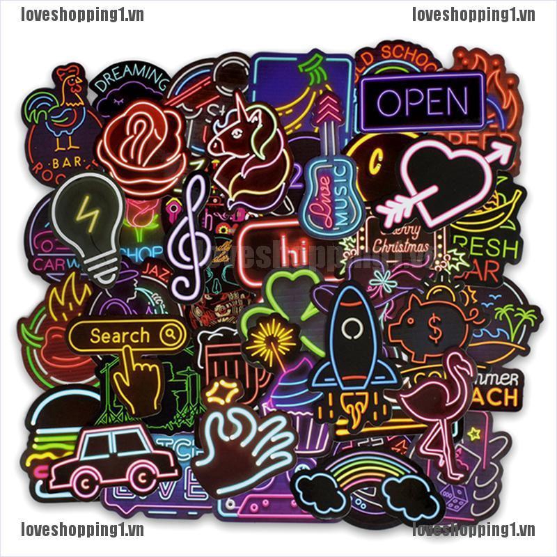 Lovon Bộ 50 Miếng Dán neon Trang Trí Va Li / laptop / guitar