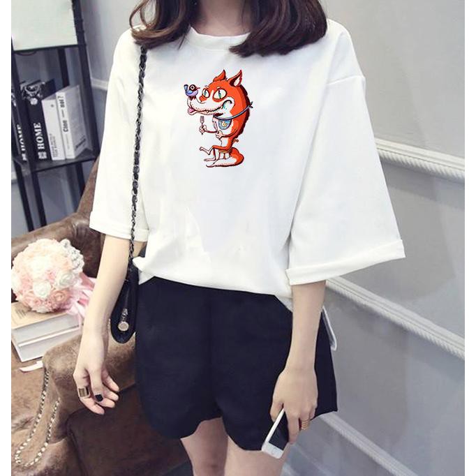 Áo thun tay lỡ Hàn Quốc form rộng in hình cáo già vải dày mịn TEEWO152