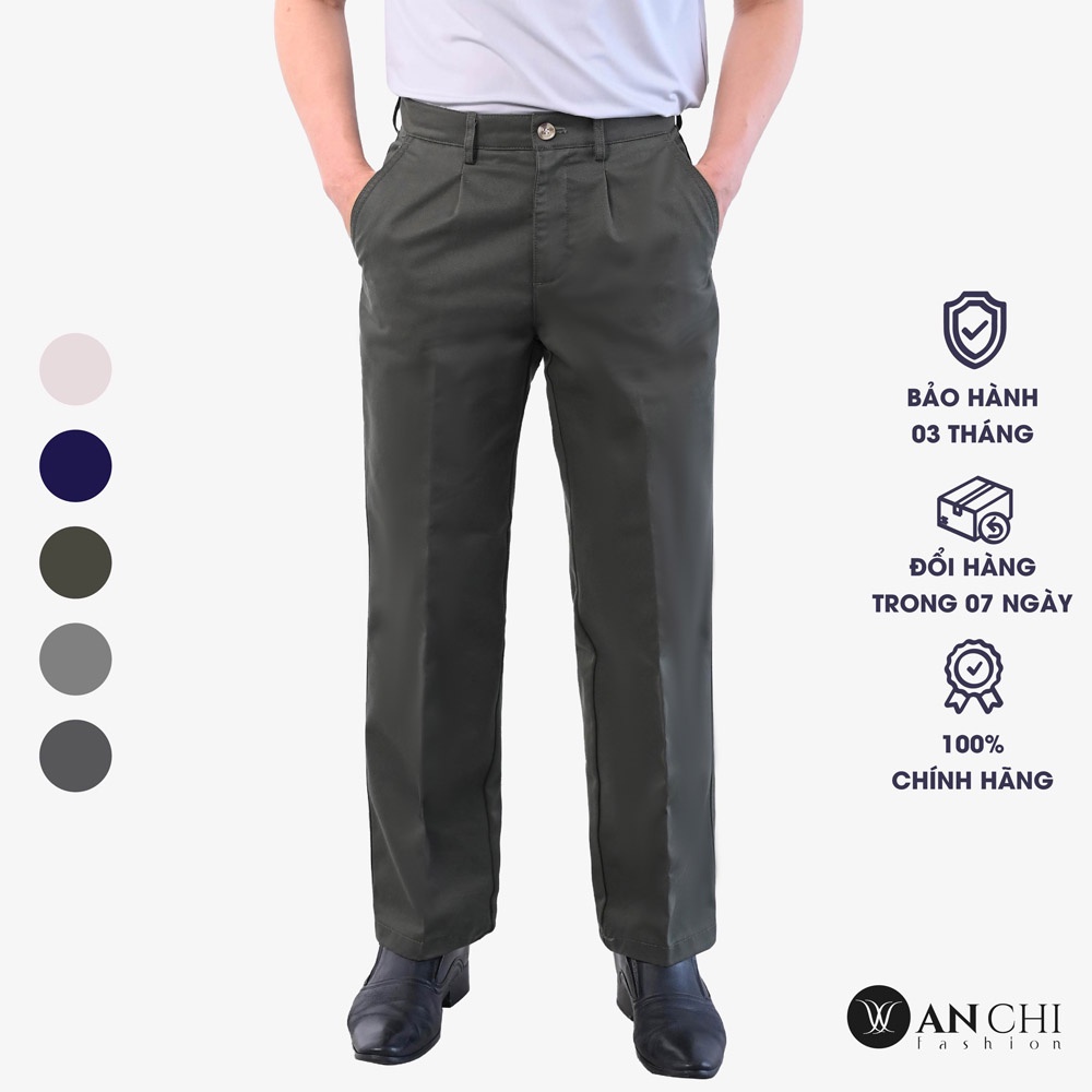 Quần Kaki Nam Trung Niên ANCHI Màu Xanh Rêu Ống Suông Dày Dặn Cao Cấp