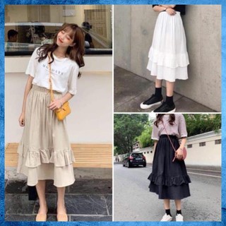 [Freeship] Chân Váy ulzzang KAKI 2 TẦNG Dáng Suông Cạp Chun Chất Kaki Dày Dặn Cực Tôn Dáng Nữ Tính