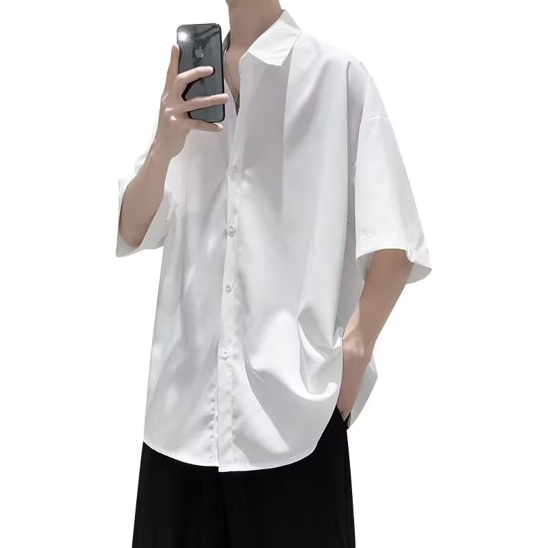 Áo Sơ Mi Trơn Tay Ngắn Dáng Rộng Có Size Lớn M-8XL Thời Trang Dành Cho Nam Giới