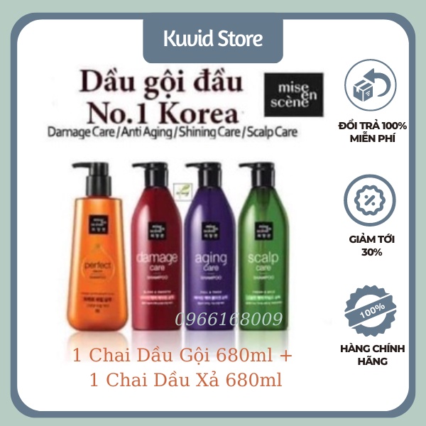 Bộ Dầu Gội Xả Mise En Scene Hàn Quốc, Gồm 1 Chai Dầu Gội 680ml + 1 Chai Dầu Xả 680ml, Giúp Tóc Mềm Mượt 01