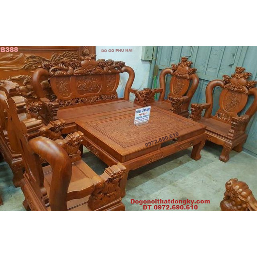 Bộ bàn ghế gỗ hương cột 12cm tay nghê B388
