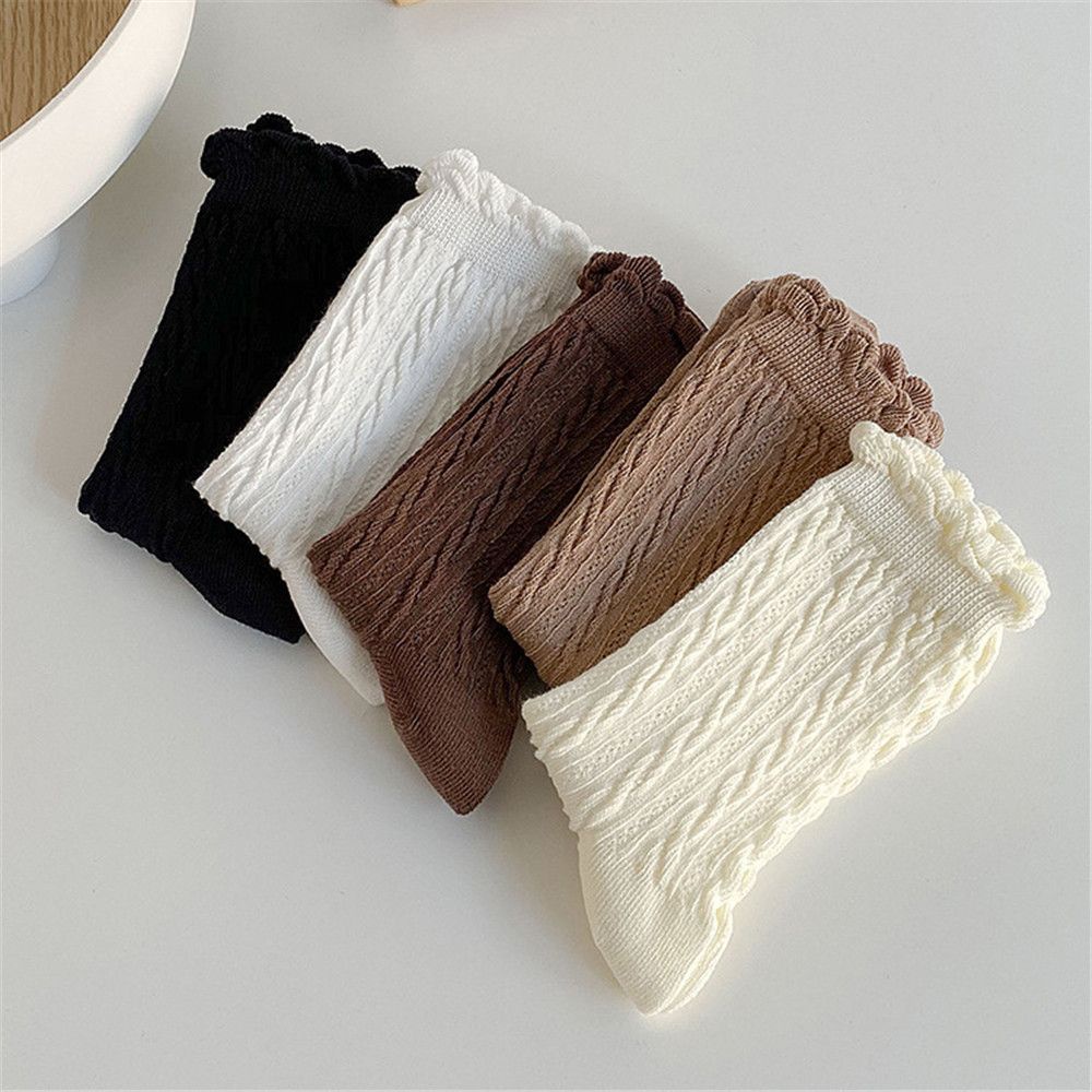 Vớ Cotton Dài Phối Ren Màu Trắng / Đen Đơn Giản Thoáng Khí Phong Cách Lolita Dành Cho Nữ Mihan1