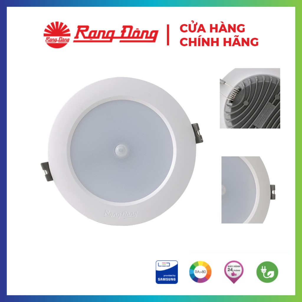 Đèn LED âm trần cảm biến 9W Rạng Đông, khoét lỗ 110mm, vỏ nhôm đúc, siêu sáng, Model: D AT04L 110/9W PIR
