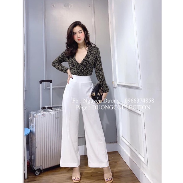 Quần ống rộng nữ,quân ống suông nữ cạp liền khóa sau chất vải mềm mại