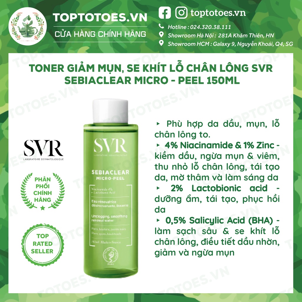 Toner giảm mụn, se khít lỗ chân lông SVR Sebiaclear Micro-peel 150ml [NHẬP KHẨU CHÍNH HÃNG 100%]