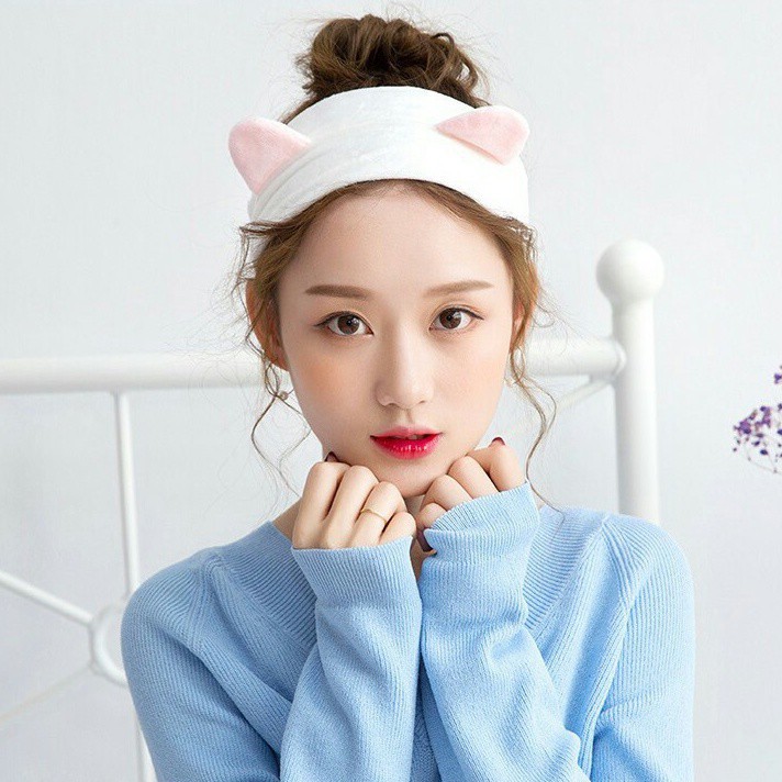 Băng đô rửa mặt tai mèo Băng đô cài tóc turban nữ vải nhung chất đẹp mềm mượt Hàn Quốc 88264