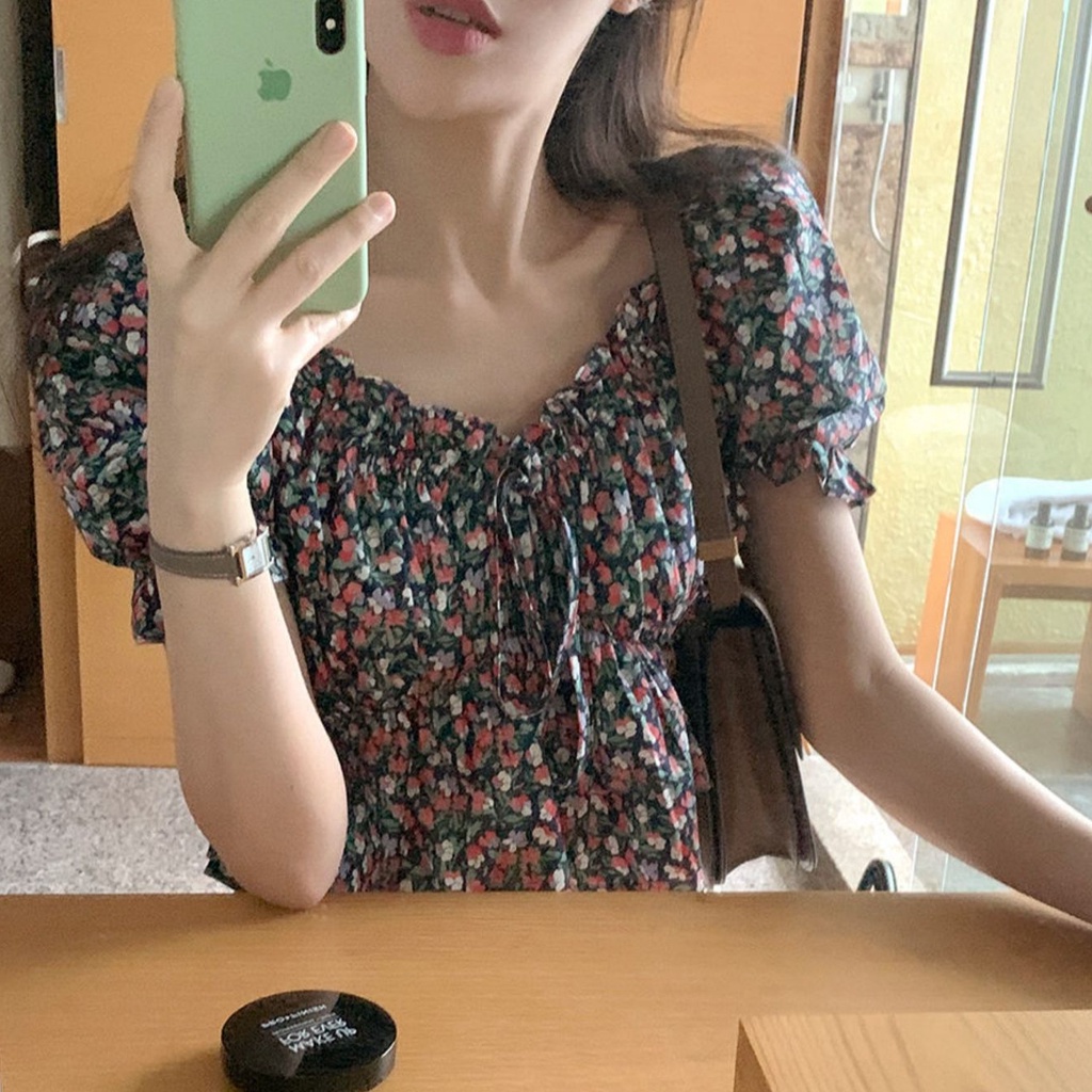 Áo Croptop Tay Ngắn In Họa Tiết Hoa Nhí Thời Trang Mùa Hè Phong Cách Hàn Quốc Cho Nữ