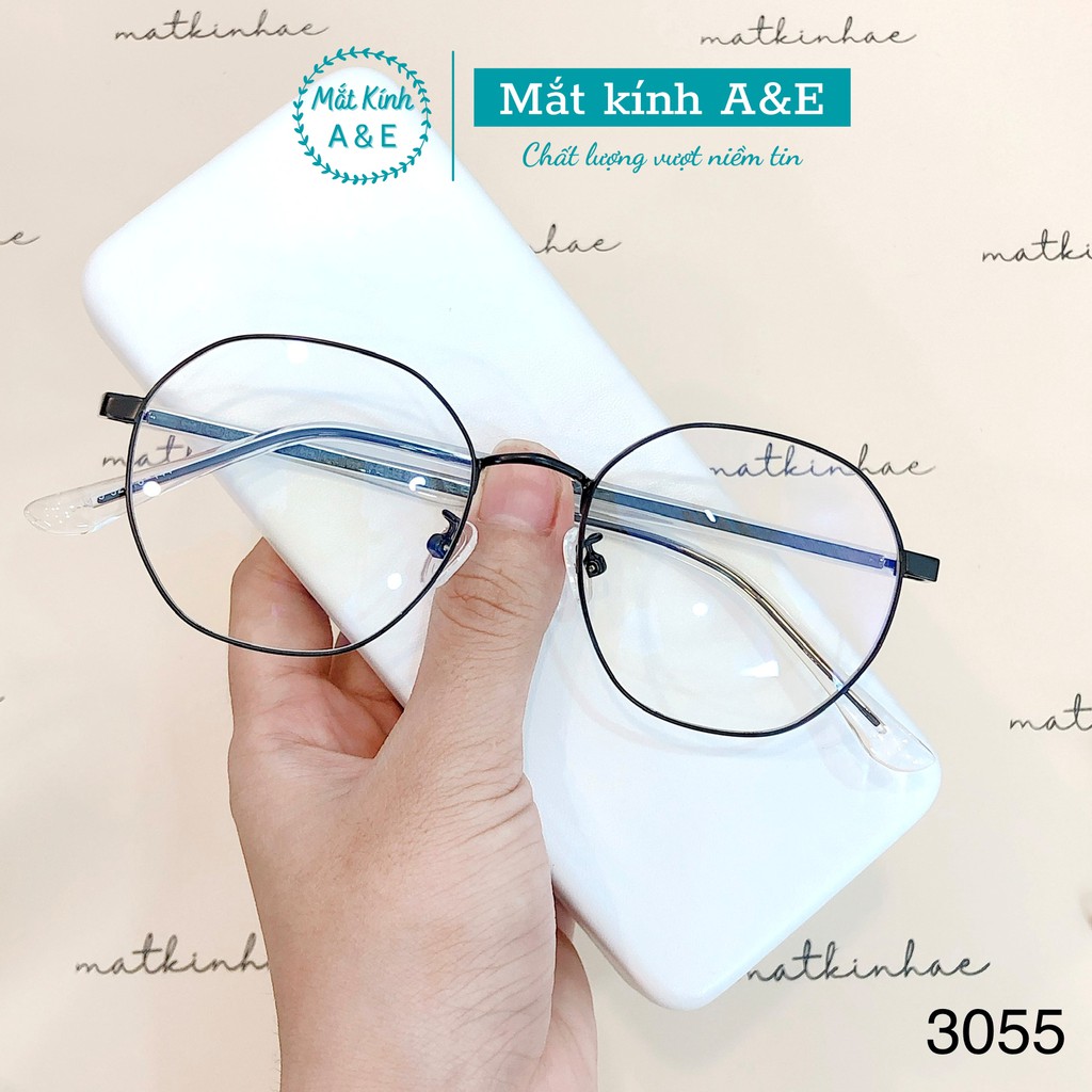 Gọng kính cận nam nữ AMIE Eyewear mắt kính đa giác gọng kim loại bọc nhựa giảm đau tai thiết kế đơn giản thời trang 3055