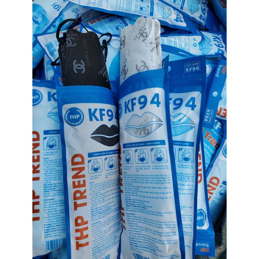 [Combo 10 Cái] Khẩu trang KF94 trắng in LV và đen 4 lớp Tuấn Huy kháng khuẩn, công nghệ Hàn Quốc, Chống Bụi Mịn PM2.5
