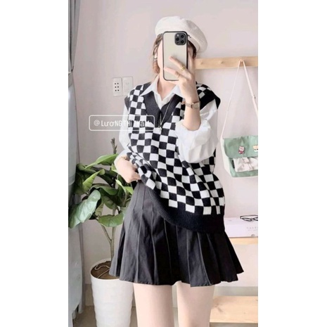 Ghile kẻ Caro 3màu phong cách Hàn Quốc