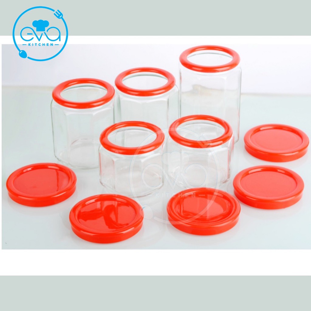Bộ 5 Hũ Thuỷ Tinh Đựng Gia Vị Nắp Kín Octagonal Sealed Glass Bottle M2974