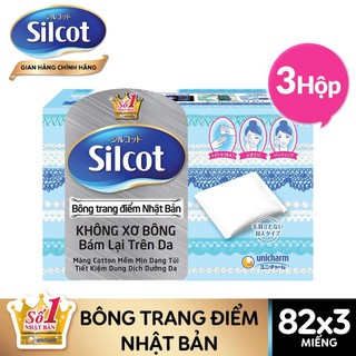 Bộ 3 hộp Bông trang điểm (Bông tẩy trang) Silcot 82 miếng/hộp