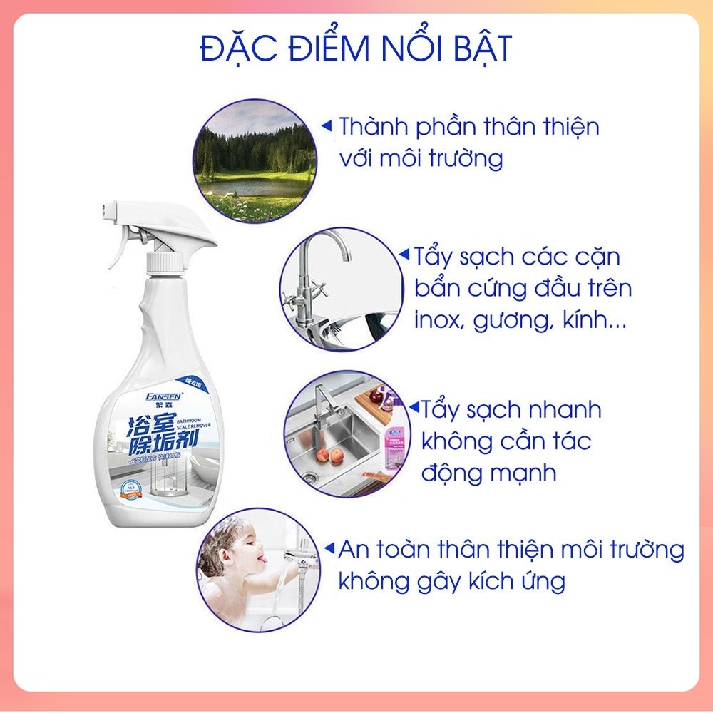 Chai Xịt Đa Năng Fancen -Dung Dịch Tẩy Rửa Nhà Tắm, Vòi Inox, Vòi Hoa sen Fancen 500Ml