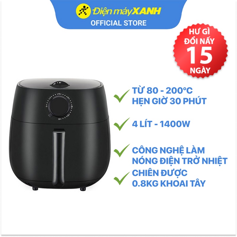 [Mã ELHADEV giảm 4% đơn 300K] Nồi chiên không dầu Kangaroo KG42AF1 4 lít công suất 1400W - Hàng chính hãng BH 12 tháng