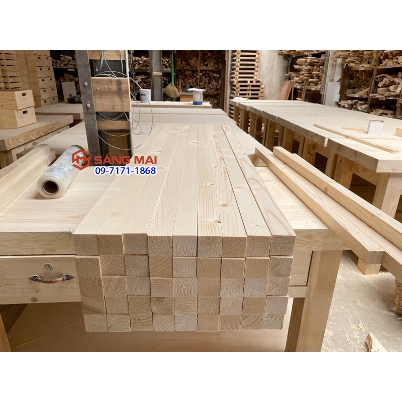 [MS57] Thanh gỗ thông vuông 5cm x 5cm x dài 1m2 + láng mịn 4 mặt