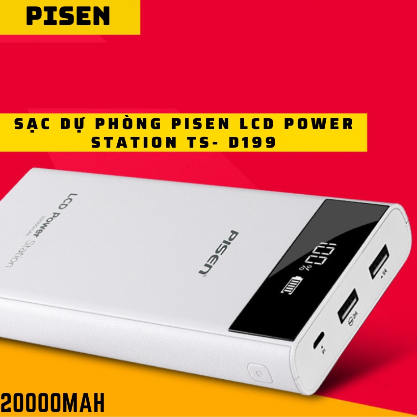 Sạc Dự Phòng, Pin Sạc Dự Phòng, Sạc Pisen - Pin sạc dự phòng Pisen 20.000mAh LCD Power Station TS-D199, Pin Cực Khủng