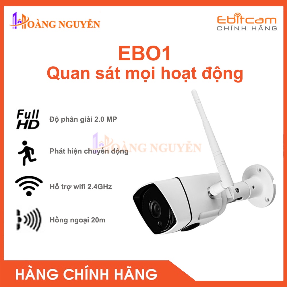 [NHÀ PHÂN PHỐI] Camera ngoài trời Ebitcam EBO1 (2MP ) Full HD 1080P - Hông Ngoại Ban Đêm 20m, Phát Hiện Chuyển Động