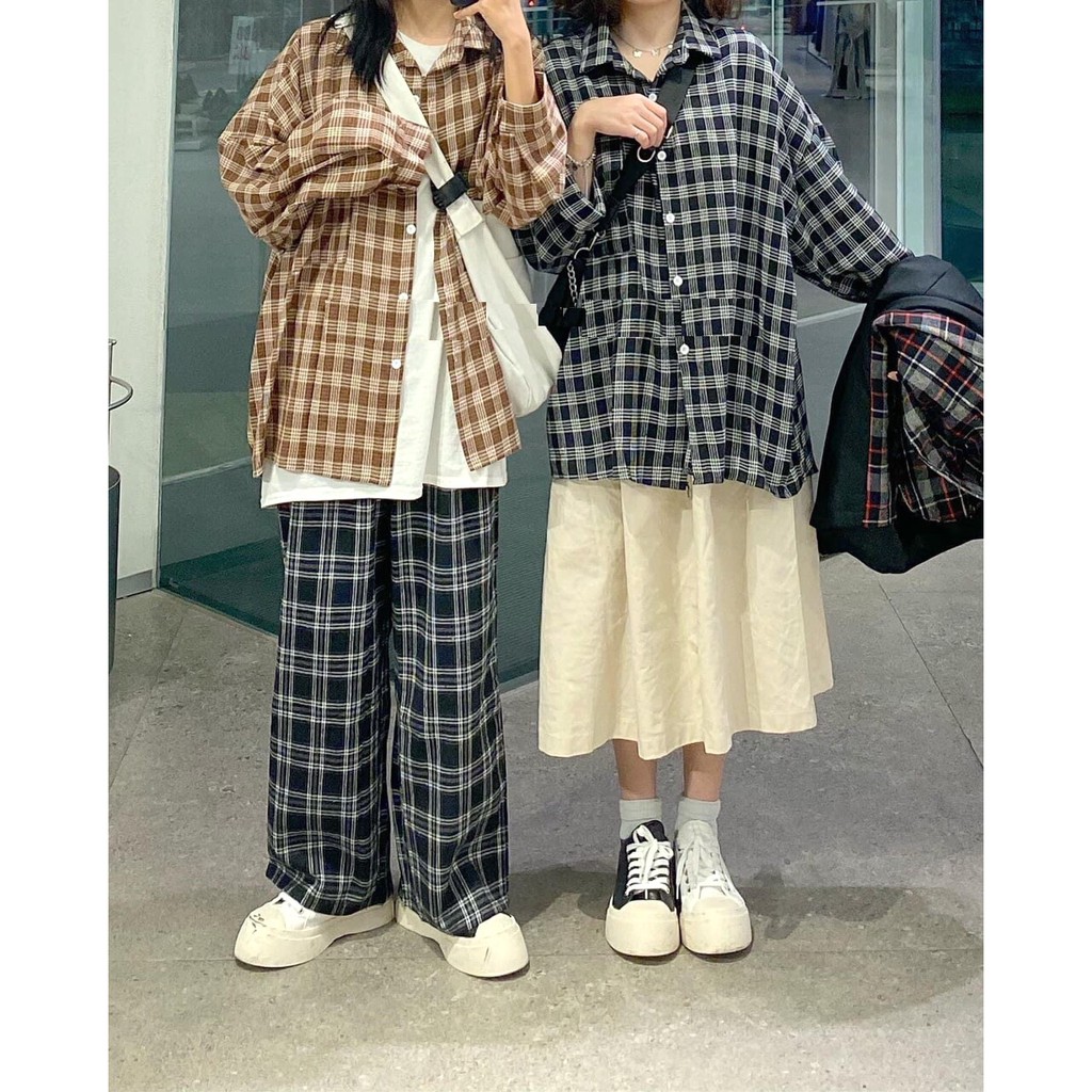 Áo Sơ Mi Kẻ Tay Bồng 2 Màu PEONYB Nữ [FREESHIP] 🌸 Thun kiểu dài tay form rộng oversize sọc ĐEN | NÂU Ulzzang HOT 🌸 | BigBuy360 - bigbuy360.vn