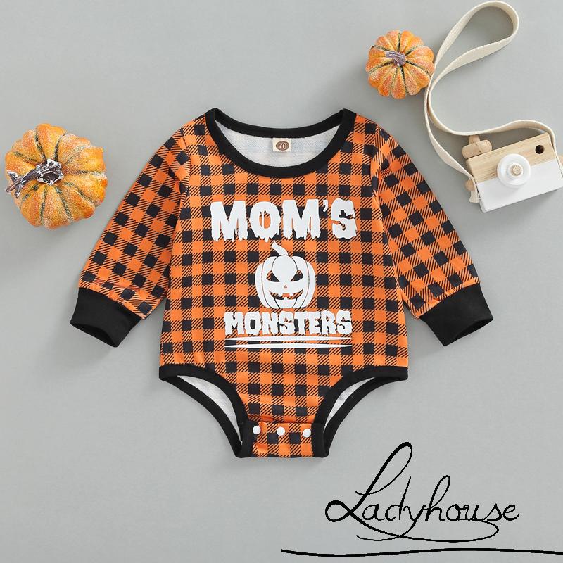 Bộ Áo Liền Quần Tay Dài Cổ Thuyền In Họa Tiết Halloween Dành Cho Bé