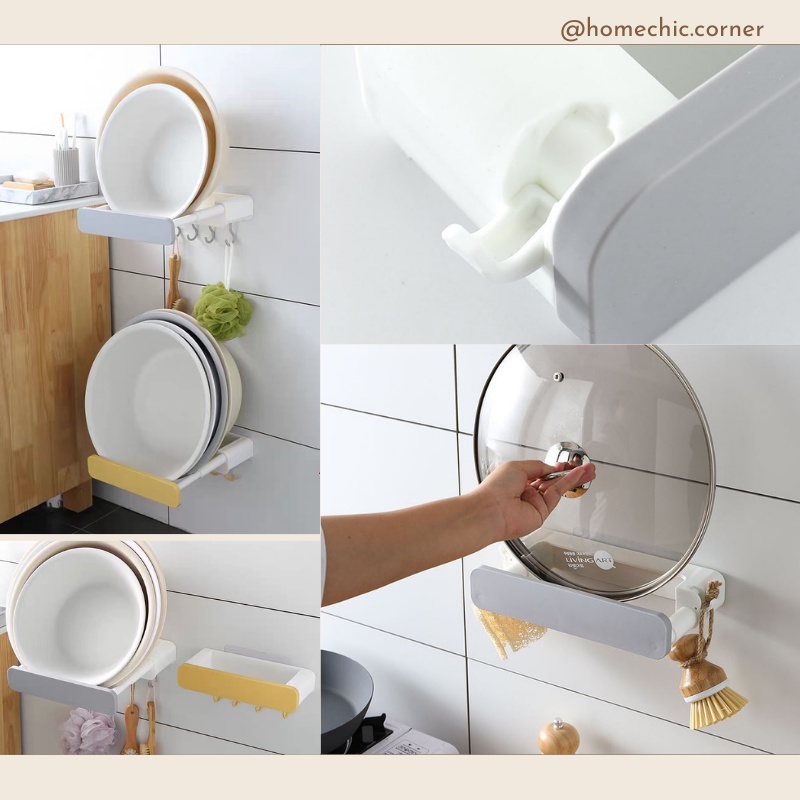 Giá đựng thau, rổ, chậu, kệ đựng nắp nồi gấp gọn dán tường đa năng | HOME CHIC CORNER