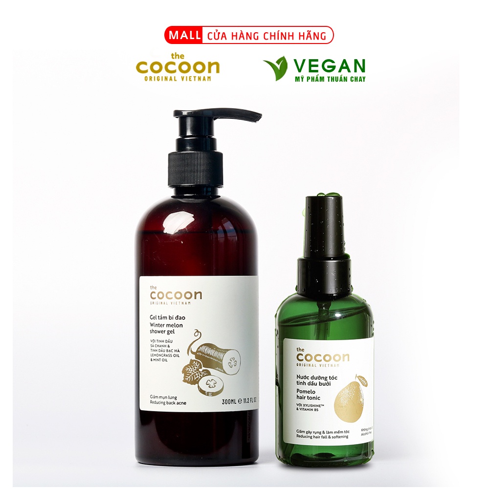 Combo gel tắm bí đao cocoon 300ml + Nước dưỡng tóc tinh dầu bưởi pomelo