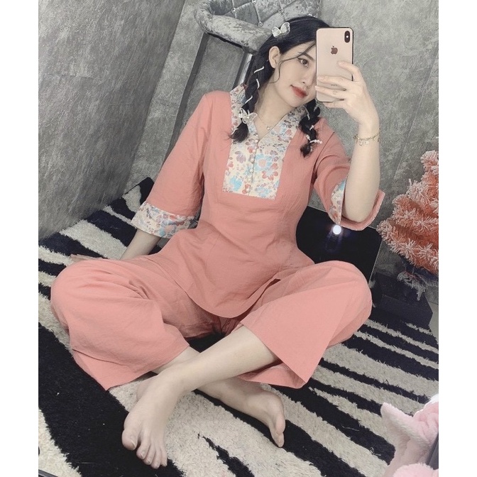 Đồ Lam Đi Chùa # 6 Nút Phối Vải Cao Cấp