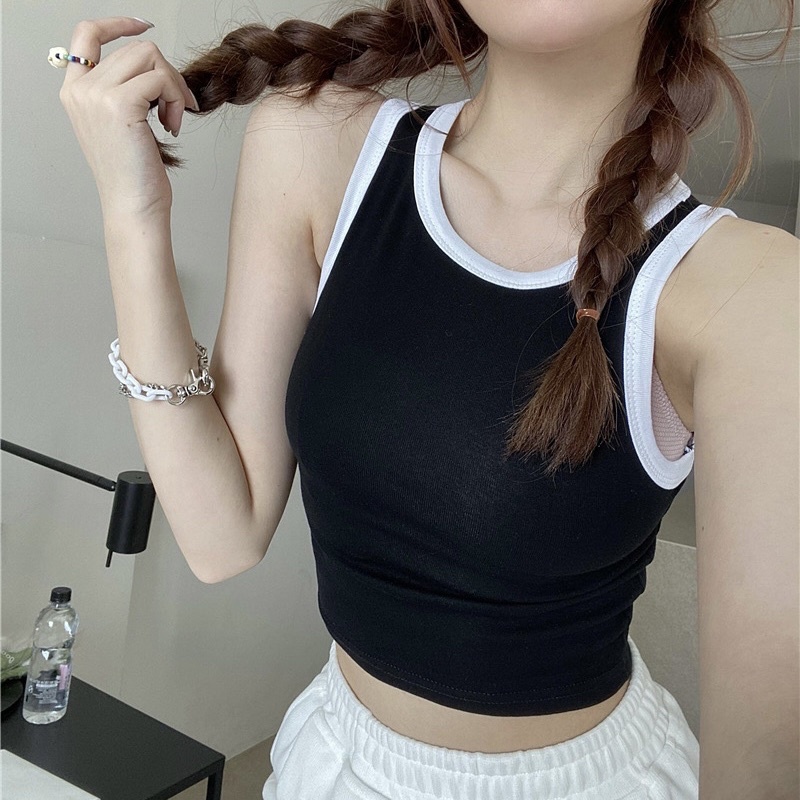 Áo croptop ba lỗ nữ khoét nách sâu phối viền màu, áo ôm body và nhiều màu sắc năng động.
