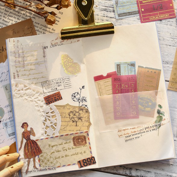 Sticker - nhãn dán nghệ thuật - ánh kim - phong cách châu âu cổ điển - vintage - Thơ ca và khoảng cách  x 1 gói 40 miếng