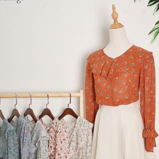 Áo voan bèo tay dài thời trang nữ trang phục công sở họa tiết hoa nhí nhiều màu áo voan kiểu vintage