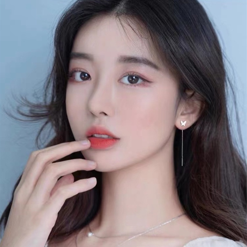 Bông tai bươm bướm titan treo dài khuyên tai nữ thời trang