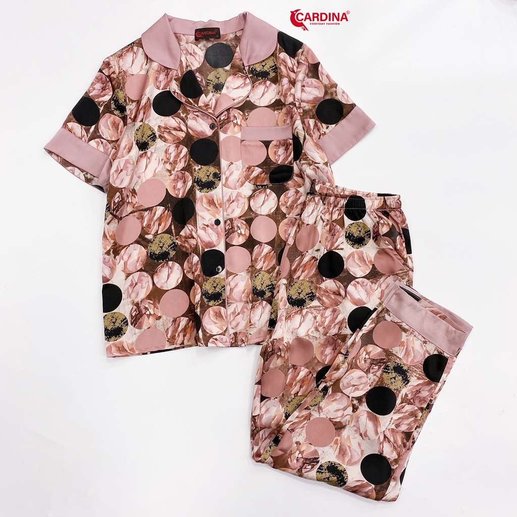 Đồ Bộ Nữ 𝐂𝐀𝐑𝐃𝐈𝐍𝐀 Pijama Chất Lụa Satin Nhật Cao Cấp Áo Cộc Tay Quần Dài Họa Tiết Trẻ Trung 1Pi16