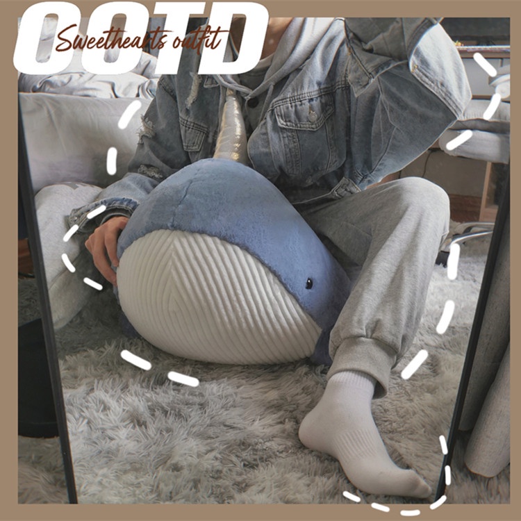 Gấu bông cá voi kì lân lông xù sừng lấp lánh thú nhồi bông cá voi 1 sừng kích thước 60/90/120cm