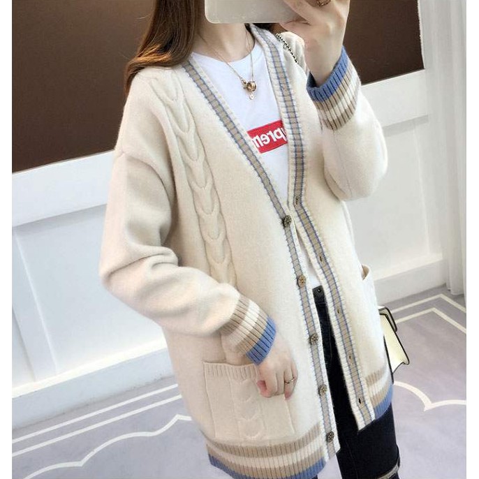 Áo Khoác Cardigan Cổ Chữ V Phối Túi Dáng Rộng Mặc Thoải Mái | BigBuy360 - bigbuy360.vn